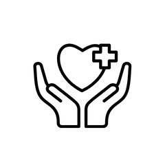icon of hands holding heart and medical symbol